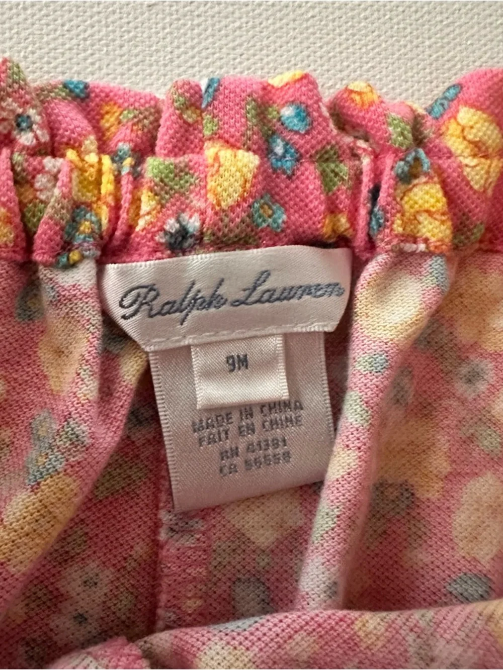 Ralph Lauren 9 Months Baby Girl Yellow Top Pink Floral Bloomers Set Outfit
